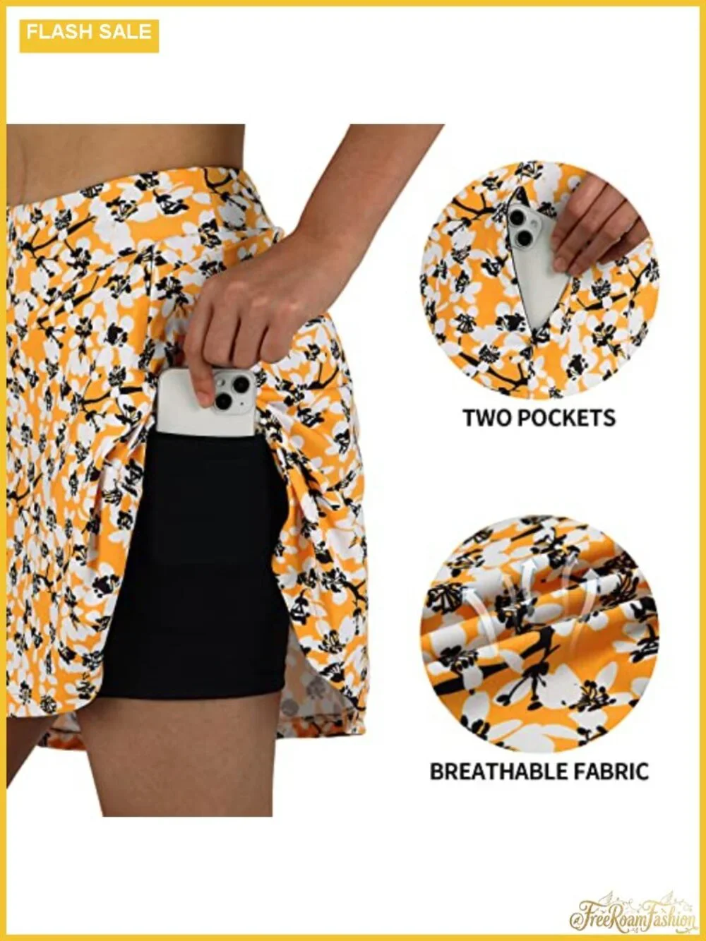 Women's Knee Length Tennis Golf Skort with High Waist & Zipper Pockets,